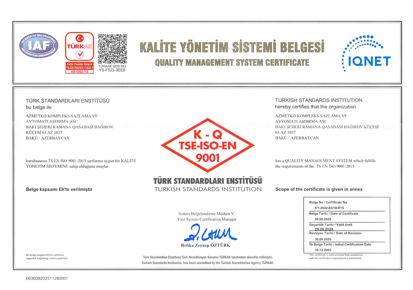 TSE-ISO-EN 9001