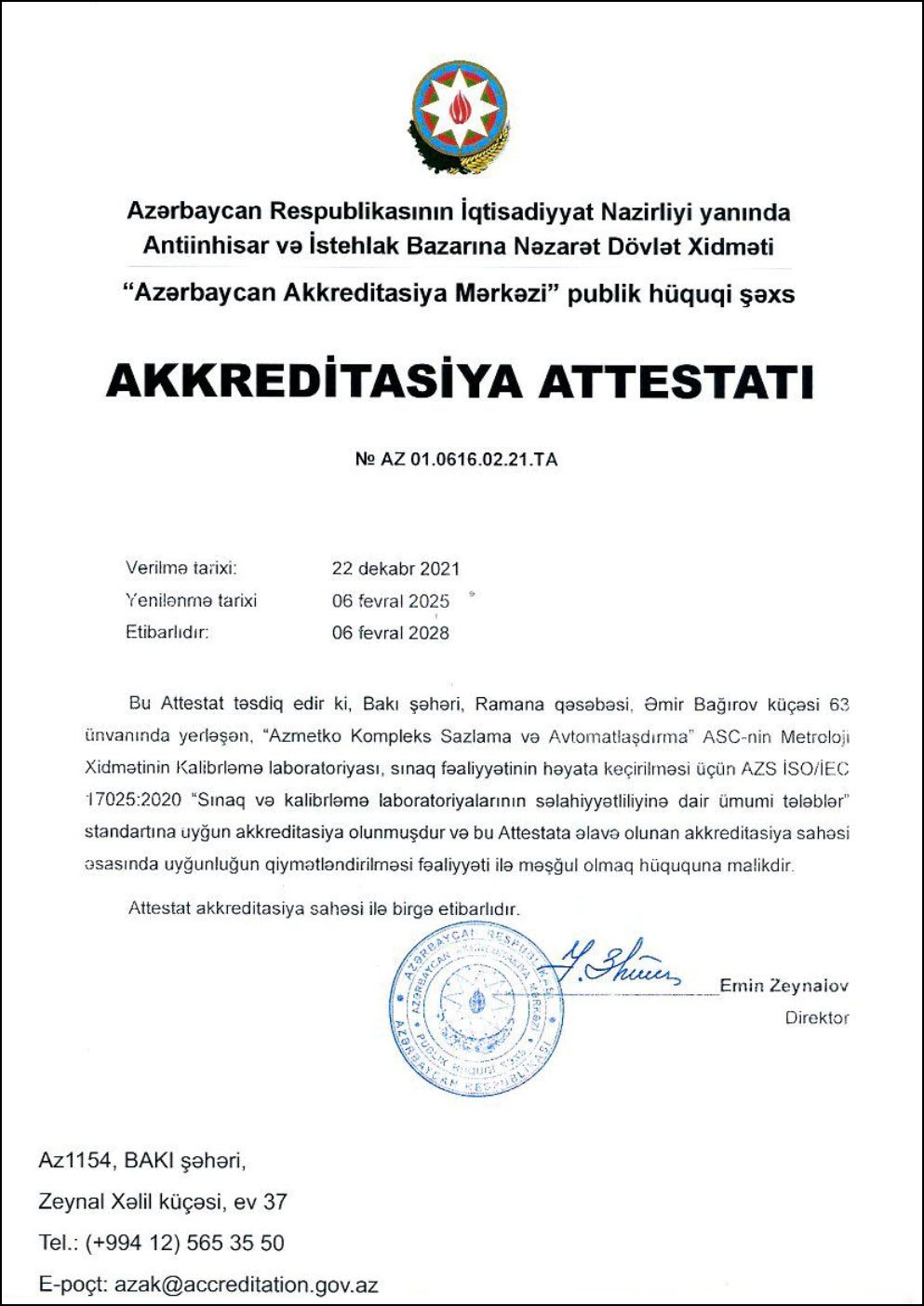 AKKREDİTASİYA ATTESTATI